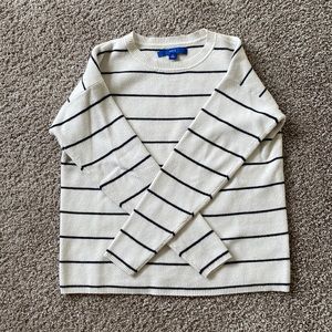 Cream Striped Crewneck Sweater